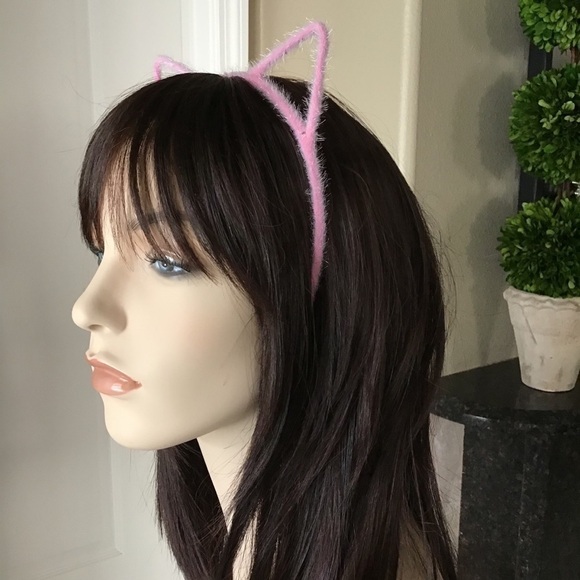 Cat Ears Hair Headband Pink Fuzzy Kitten Halloween Party Costume Crafts Girl NEW - Picture 4 of 13